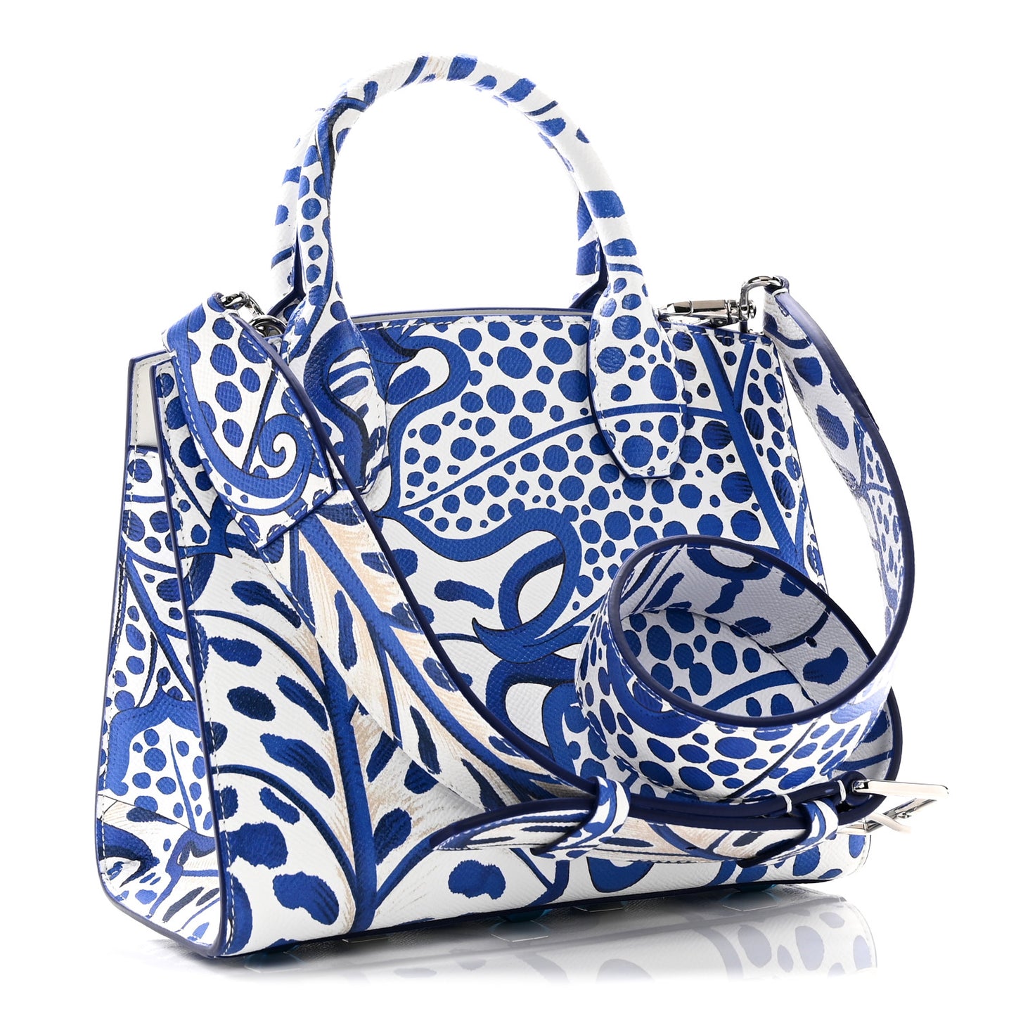 Calfskin Foliage Print Small The Studio Bag White Blue