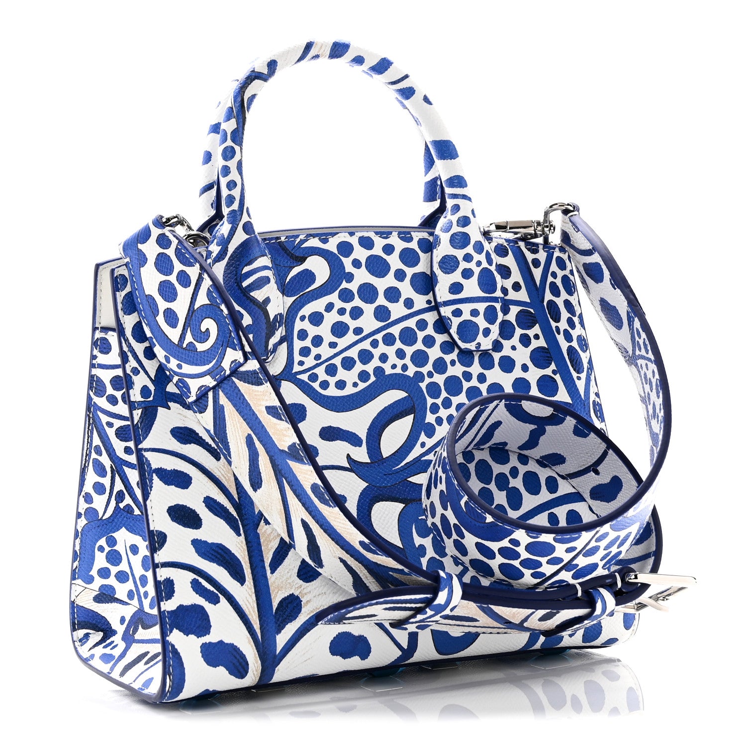 Salvatore Ferragamo Calfskin Foliage Print Small The Studio Bag White Blue 3 of 9