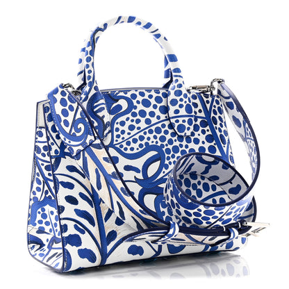 Salvatore Ferragamo Calfskin Foliage Print Small The Studio Bag White Blue 3 of 9