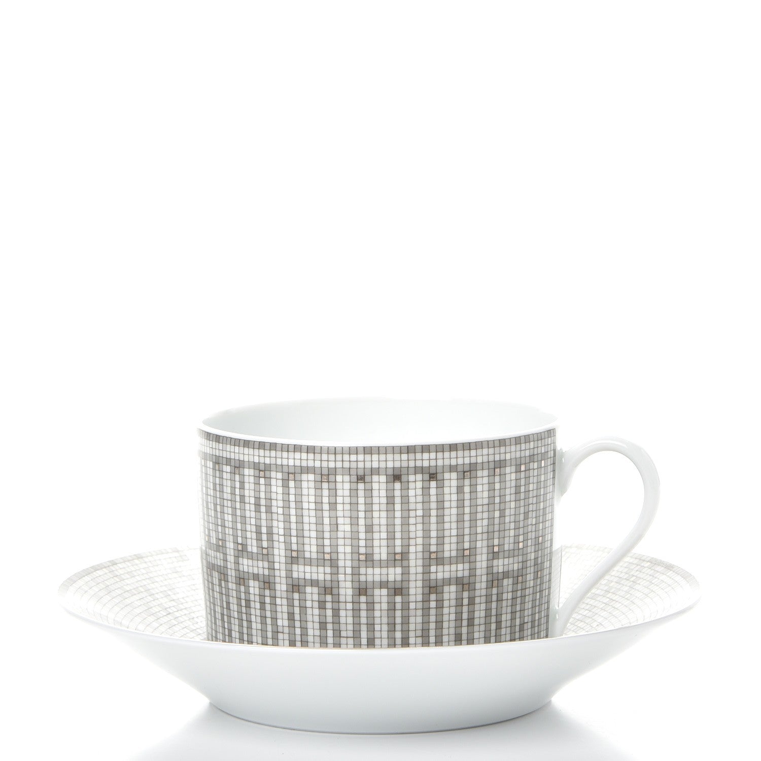 Hermes Porcelain Mosaique Au 24 Breakfast Cup And Saucer Set Of 2 Platine 4 of 27