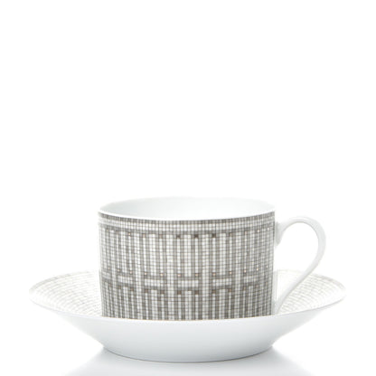 Hermes Porcelain Mosaique Au 24 Breakfast Cup And Saucer Set Of 2 Platine 4 of 27