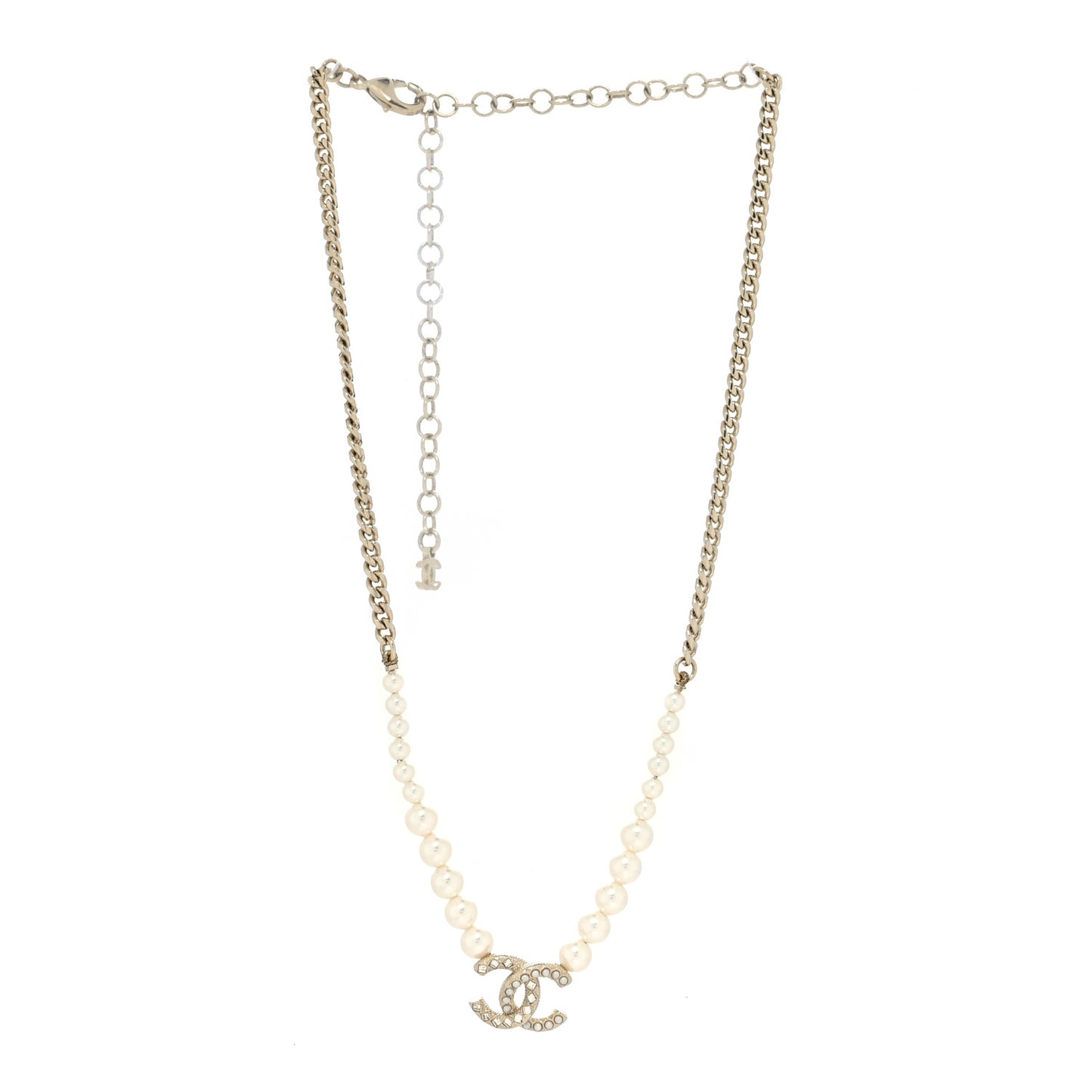 Pearl Crystal Chain CC Necklace Gold