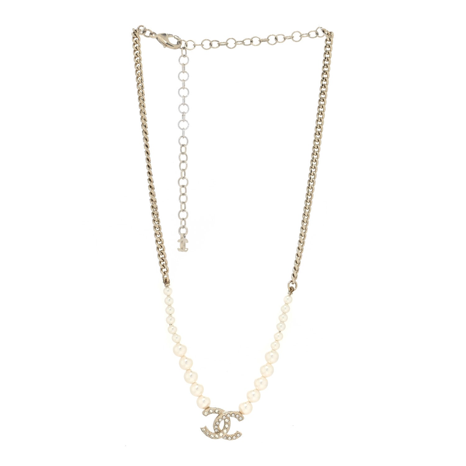 Chanel Pearl Crystal Chain CC Necklace Gold 3 of 5