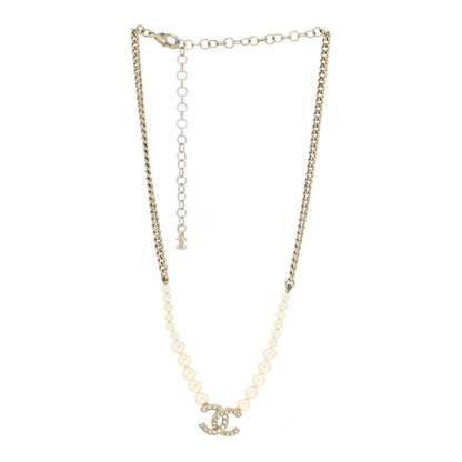 Chanel Pearl Crystal Chain CC Necklace Gold 3 of 5