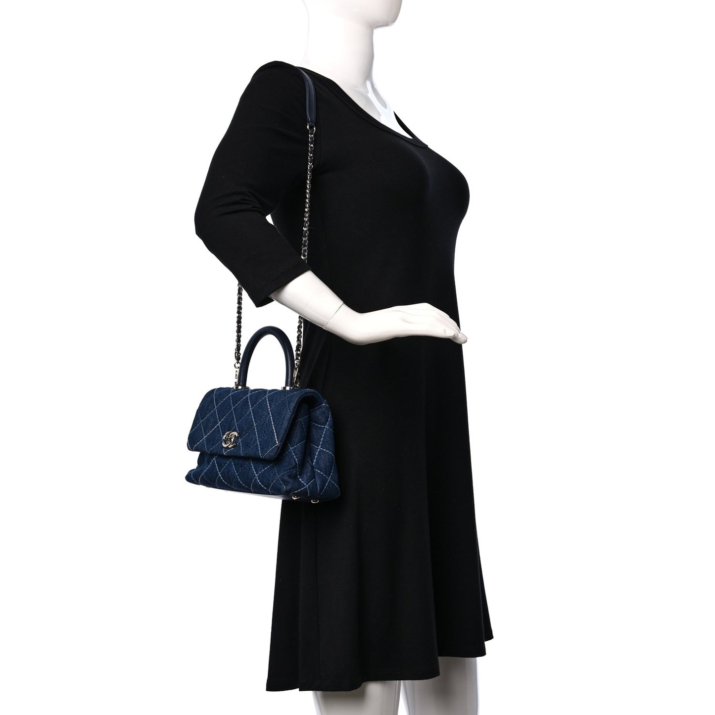 Denim Quilted Mini Coco Handle Flap Blue