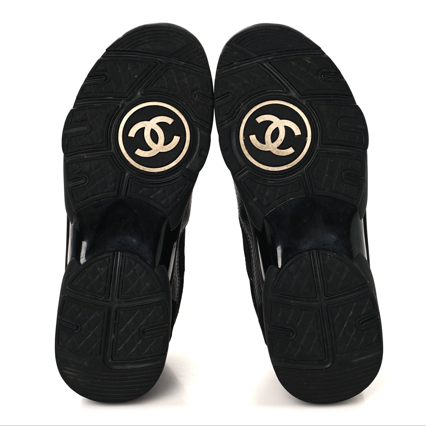 Mesh Suede Grained Calfskin Womens CC Sneakers 41 Black White