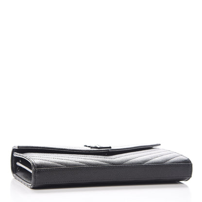 Saint Laurent Grain De Poudre Matelasse Chevron Monogram Chain Wallet Black 4 of 10