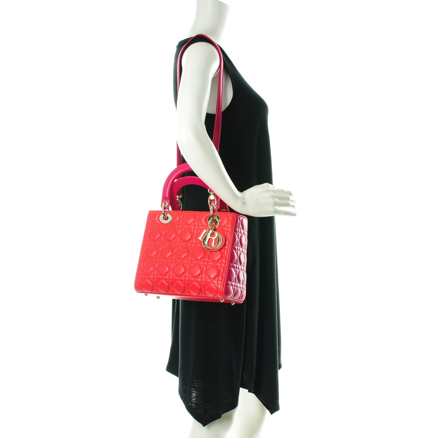 Lambskin Cannage Medium Bi-Color Lady Dior Red Pink
