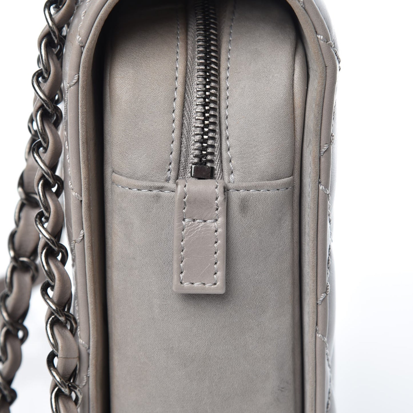 Glazed Calfskin Quilted Medium Day Trip Flap Black