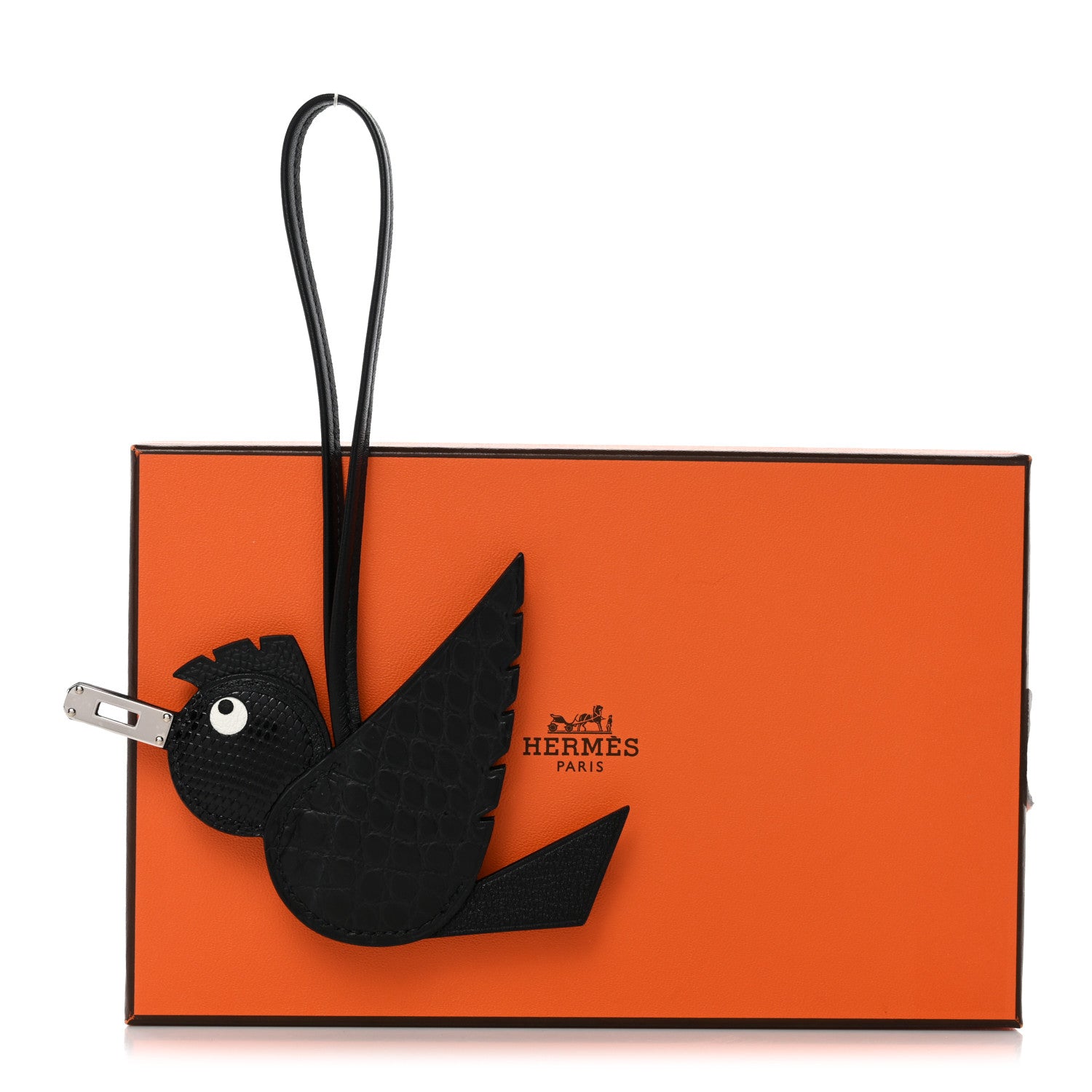 Hermes Epsom Chevre Mysore Swift Alligator Lizard Birdy Bag Charm Black 5 of 5