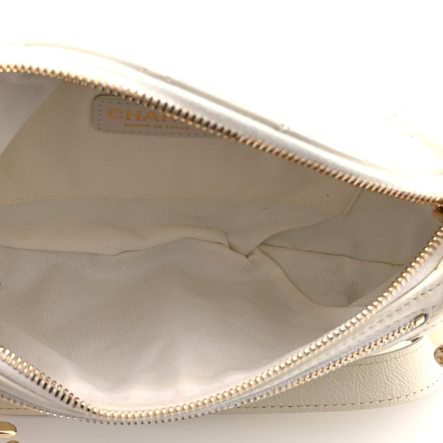 Aged Calfskin Quilted Waist Bag With Coin Purse White