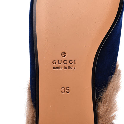 Gucci Velvet Fur Womens Princetown Slippers 35 Cobalt Blue 7 of 8