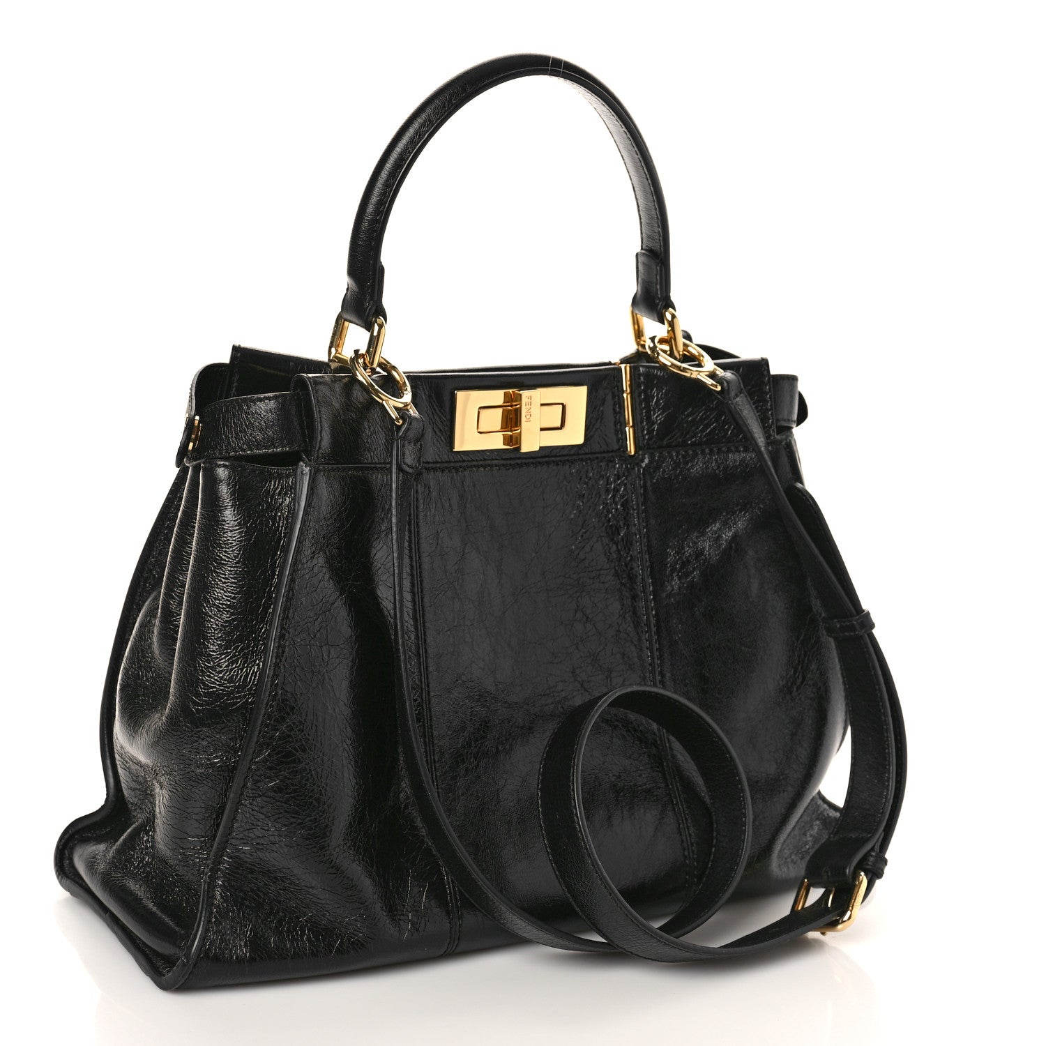 Fendi Agnello Old Shine Medium Peekaboo Iconic Satchel Black 3 of 8