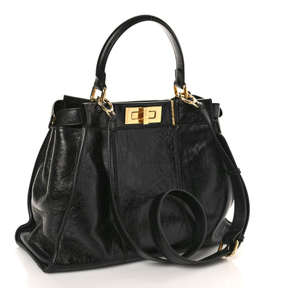 Fendi Agnello Old Shine Medium Peekaboo Iconic Satchel Black 3 of 8