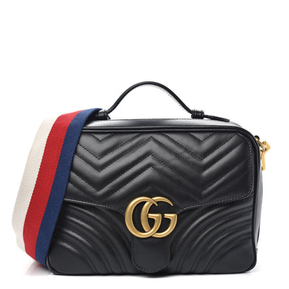 Gucci Calfskin Matelasse Sylvie Web Small GG Marmont Top Handle Shoulder Bag Black 1 of 11