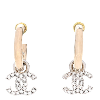 Chanel Metal Crystal CC Hoop Drop Earrings Gold 1 of 4