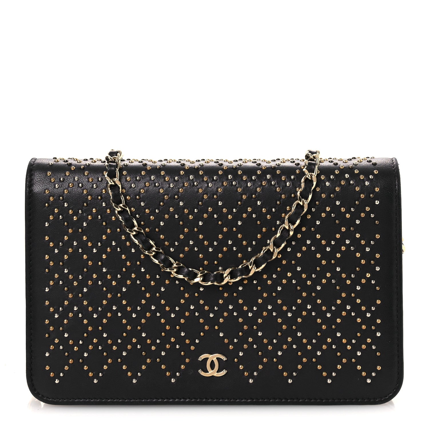 Chanel Lambskin Studded Wallet on Chain WOC Grey 1 of 15