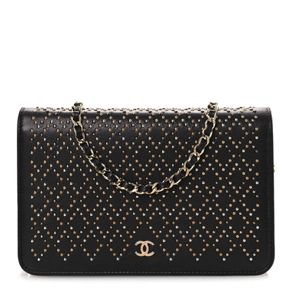 Chanel Lambskin Studded Wallet on Chain WOC Grey 1 of 15