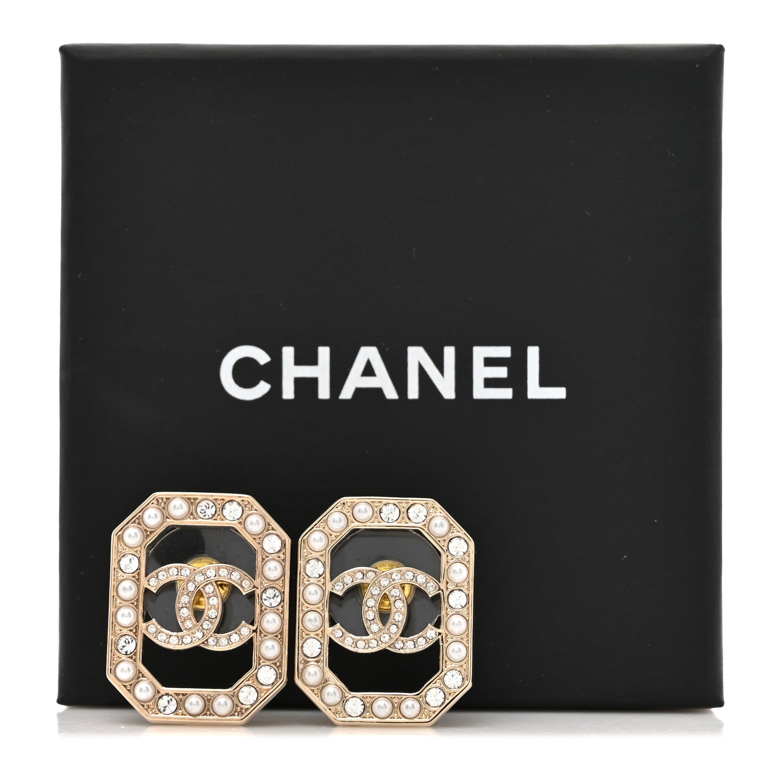 Chanel Crystal Pearl CC Geometric Earrings Gold 6 of 6