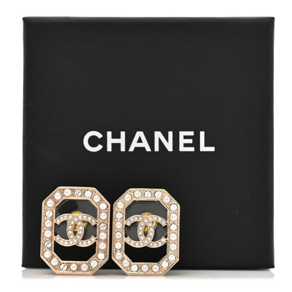 Chanel Crystal Pearl CC Geometric Earrings Gold 6 of 6