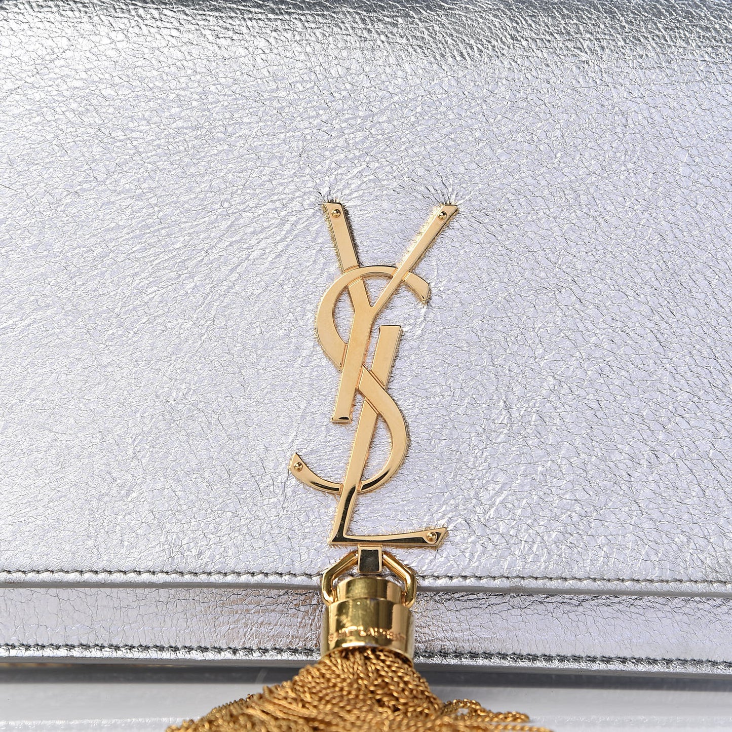 Metallic Calfskin Classic Monogram Kate Tassel Chain Wallet Platine