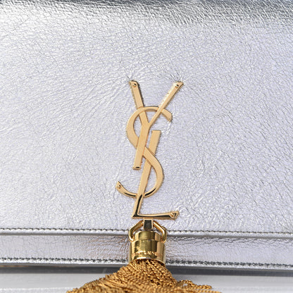 Saint Laurent Metallic Calfskin Classic Monogram Kate Tassel Chain Wallet Platine 11 of 11