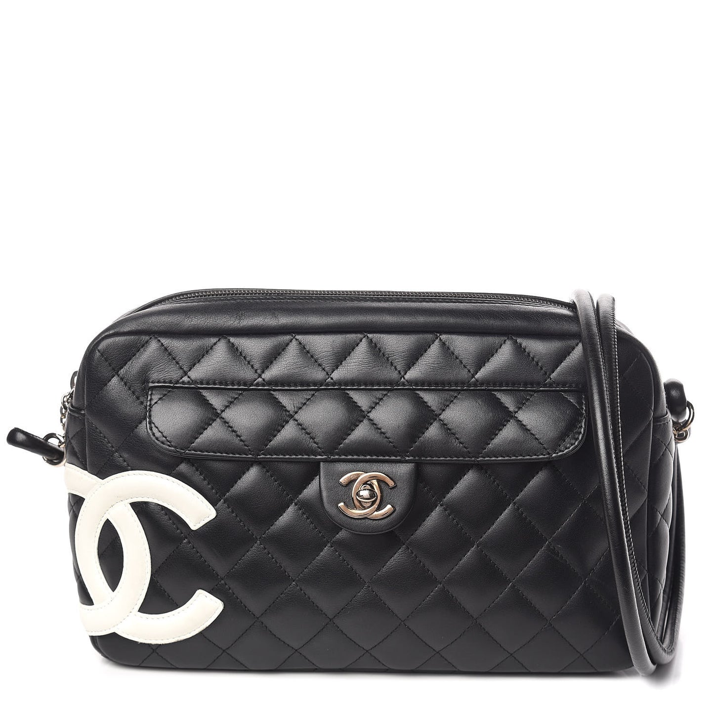 Calfskin Quilted Cambon Camera Bag Black