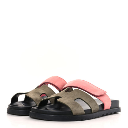Hermes Suede Goatskin Womens Chypre Sandals 39.5 Toundra Rose Du Desert 3 of 8