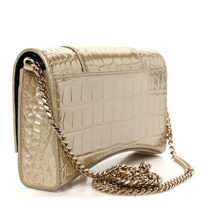 Balenciaga Metallic Calfskin Crocodile Embossed Hourglass Chain Bag Gold 2 of 10