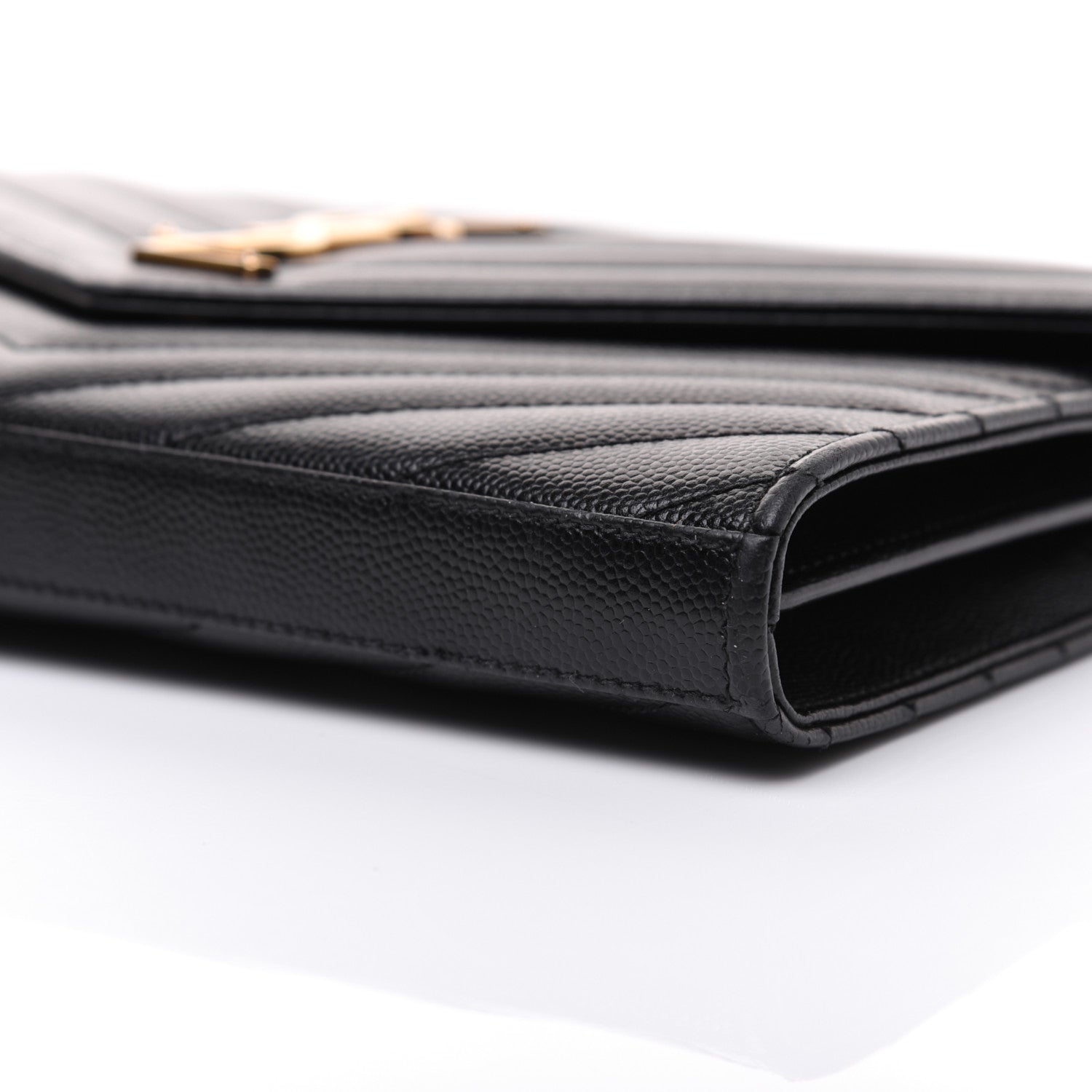 Saint Laurent Grain De Poudre Matelasse Chevron Monogram Chain Wallet Black 7 of 19