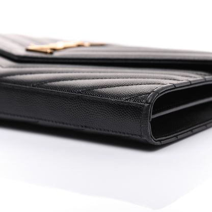 Saint Laurent Grain De Poudre Matelasse Chevron Monogram Chain Wallet Black 7 of 19