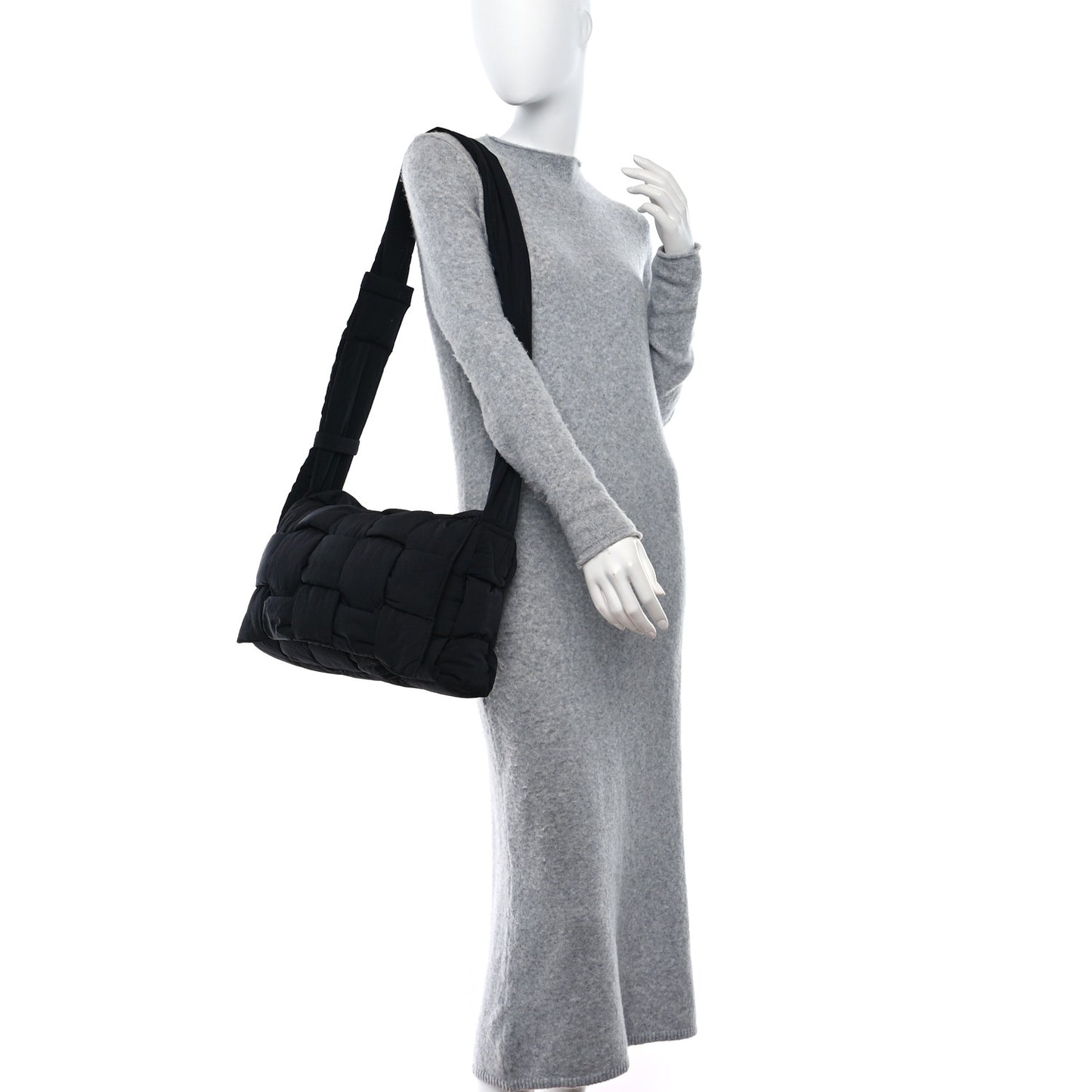Nylon Intrecciato Padded Tech Maxi Cassette Bag Black