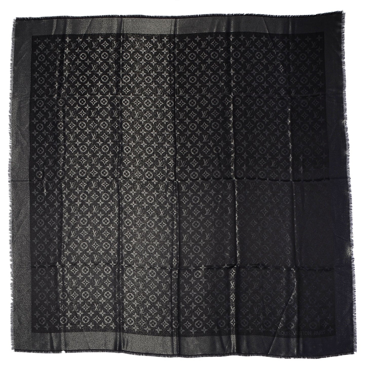 Silk Lurex Wool Monogram Shine Shawl Black