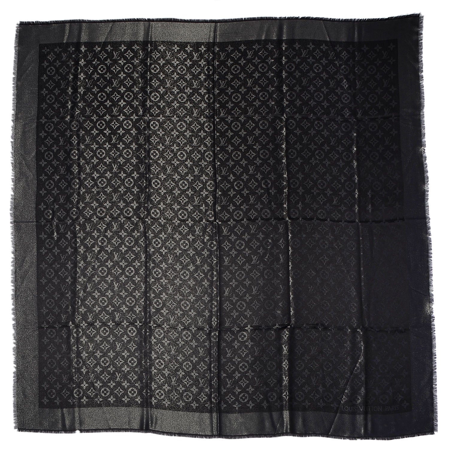 Louis Vuitton Silk Lurex Wool Monogram Shine Shawl Black 3 of 5