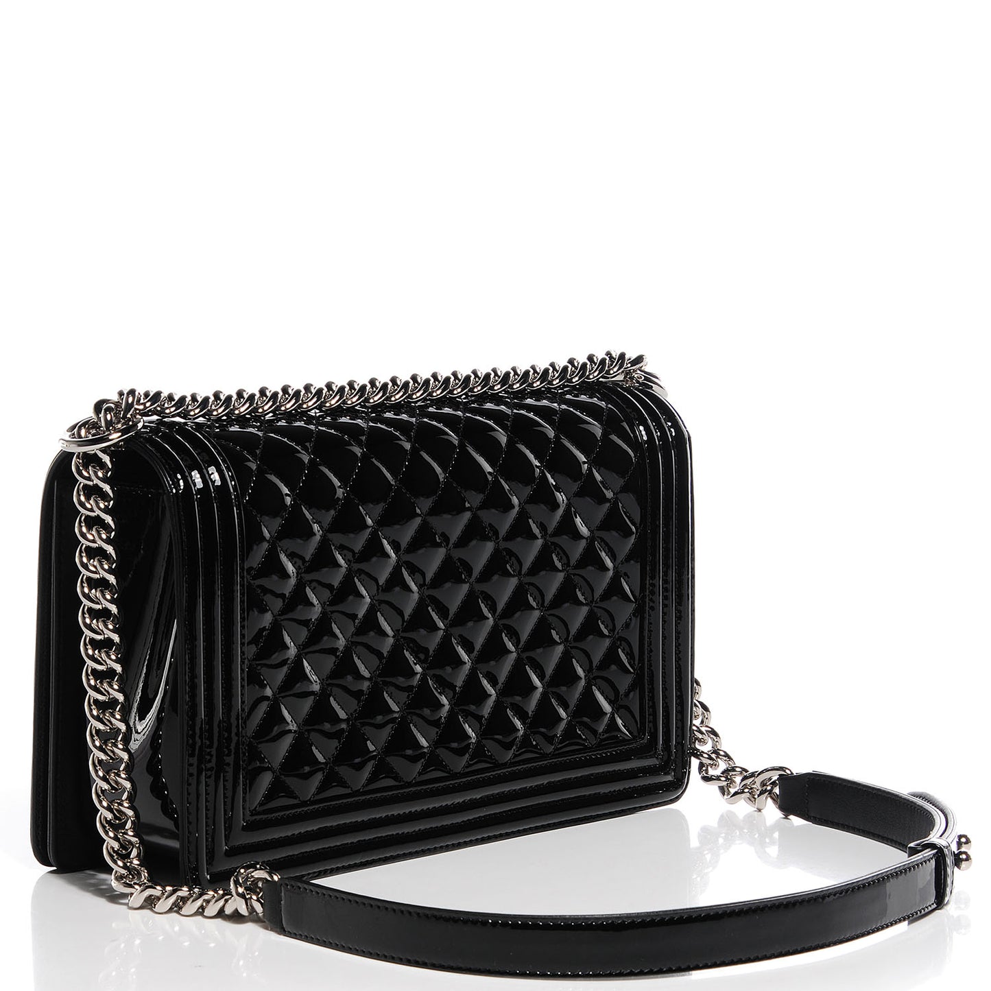 Patent Quilted New Medium Boy Flap So Black