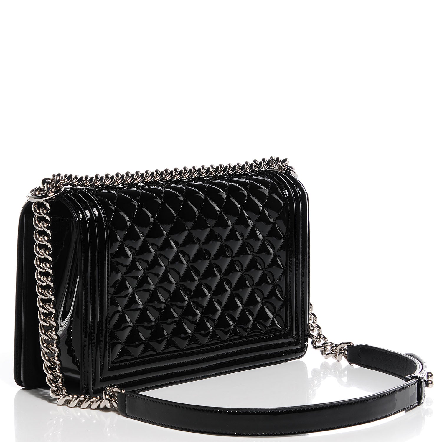 Chanel Patent Quilted New Medium Boy Flap So Black 3 of 9