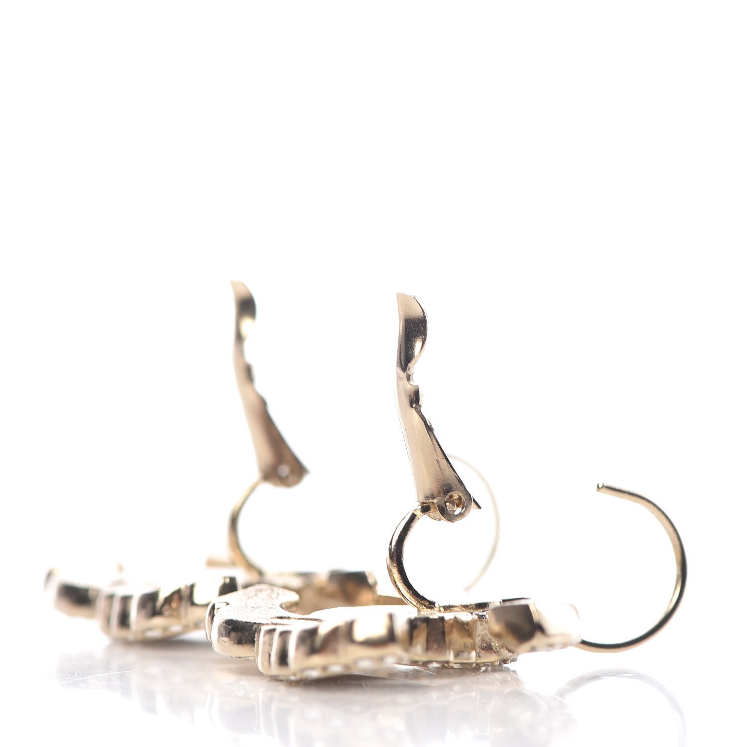 Chanel Baguette Crystal CC Dangle Earrings Light Gold 3 of 4