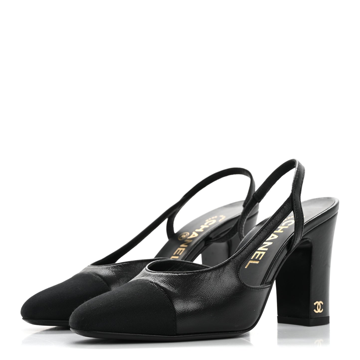 Lambskin Grosgrain Cap Toe CC Slingback Pumps 36 Black