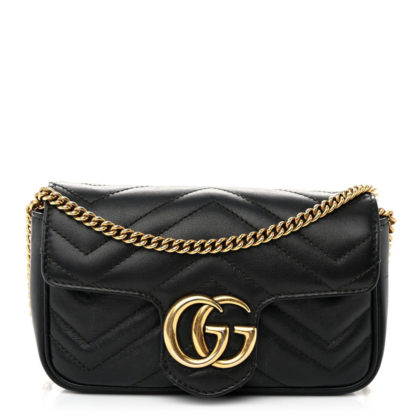 Calfskin Matelasse Super Mini GG Marmont Shoulder Bag Black