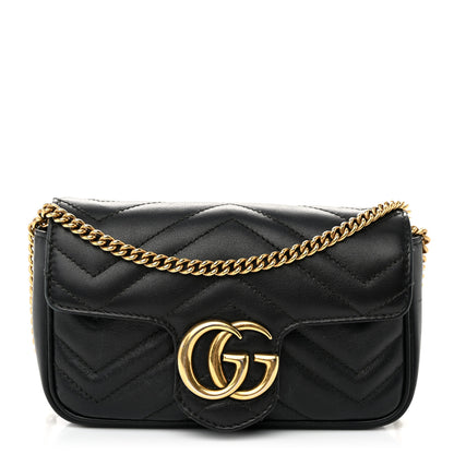 Gucci Calfskin Matelasse Super Mini GG Marmont Shoulder Bag Black 1 of 11