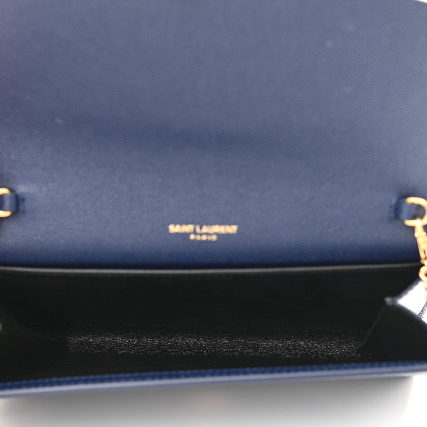 Saint Laurent Grain De Poudre Monogram Uptown Chain Wallet Blue Charron 6 of 13