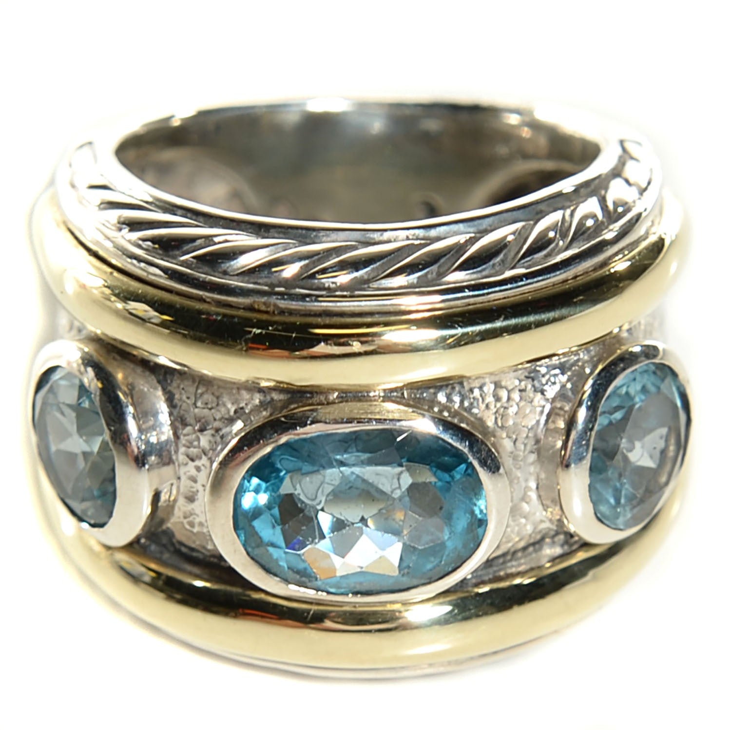 David Yurman Sterling Silver 14K Yellow Gold Blue Topaz Renaissance Ring 5.5 1 of 5