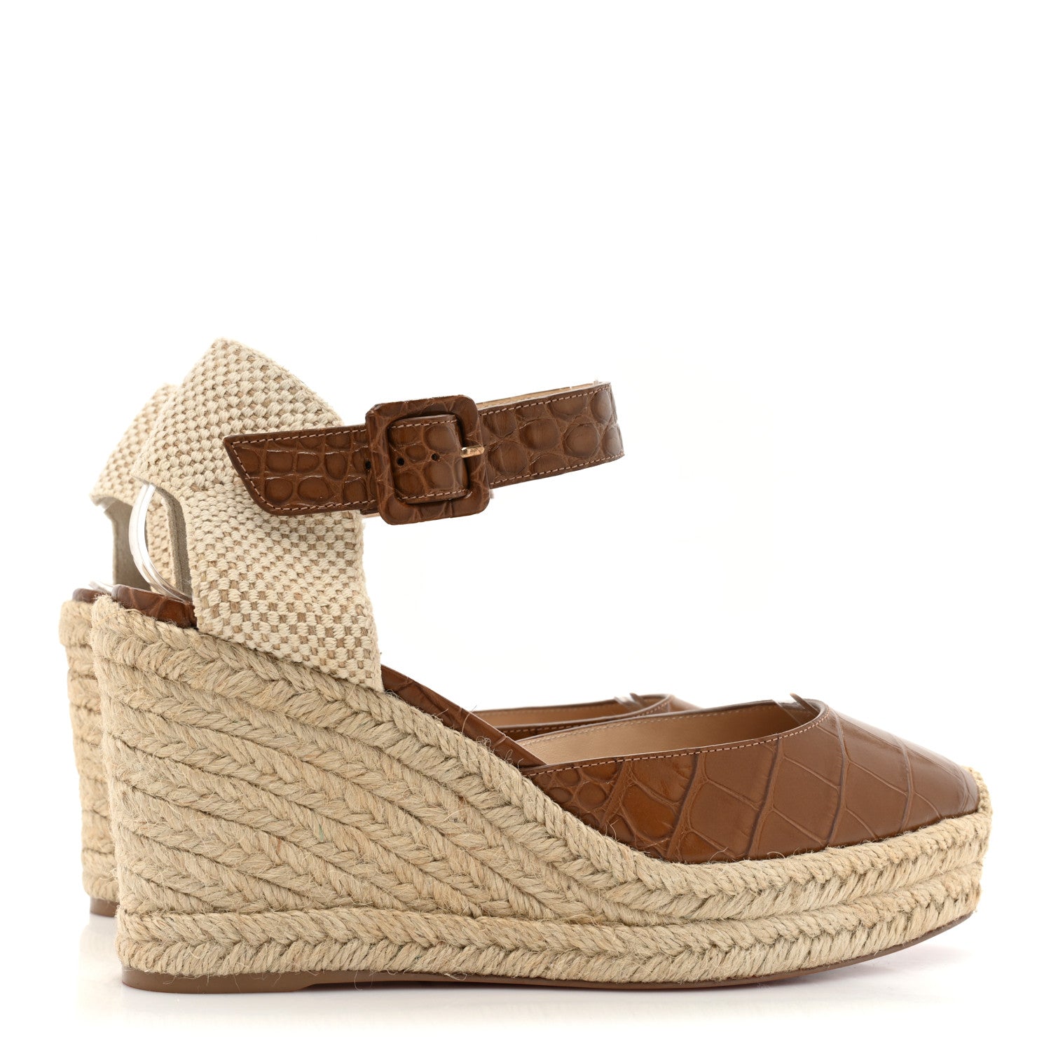 Christian Louboutin Calfskin Crocodile Embossed Amelia 90 Espadrille Wedges 38 Brown 4 of 8