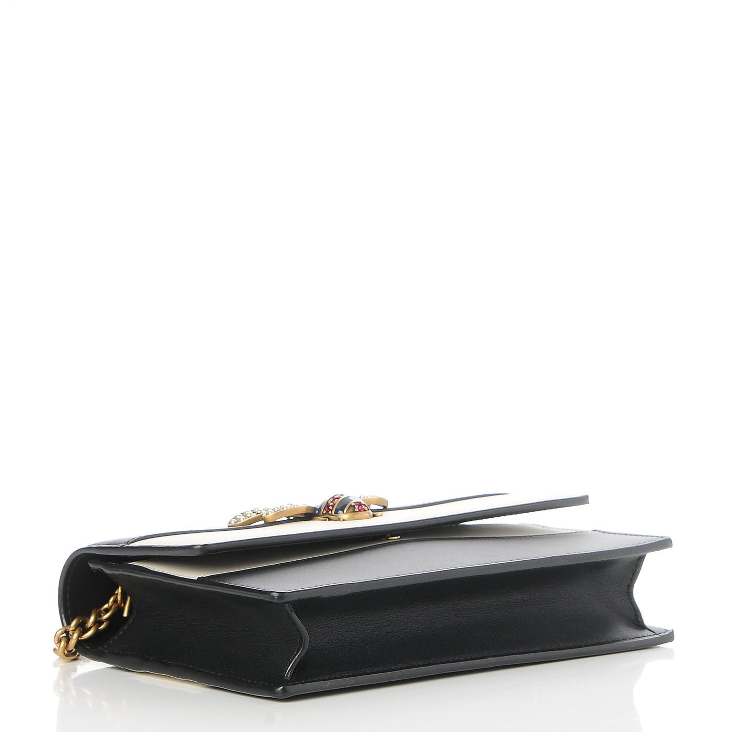 Calfskin Queen Margaret Chain Wallet Mystic White Black