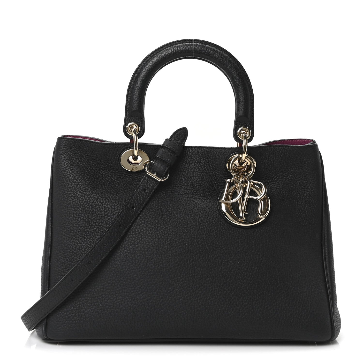 Christian Dior Bullcalf Medium Diorissimo Tote Black Rose Indien 1 of 10