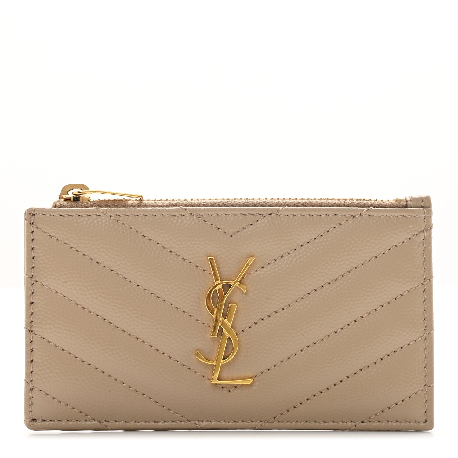 Saint Laurent Monogram Grain de Poudre 5 Fragments Zip Pouch Card Holder Dark Latte 1 of 7