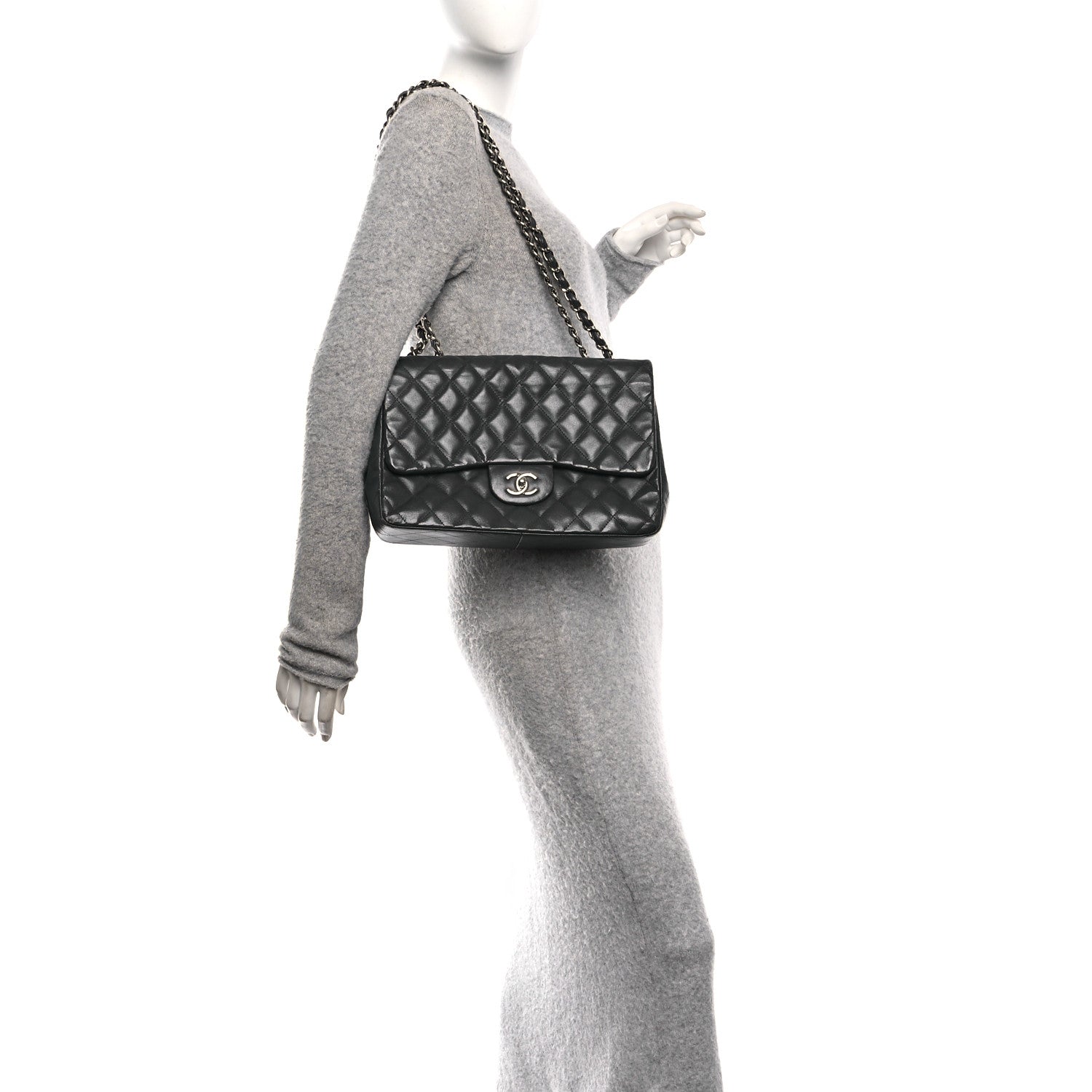 Chanel Lambskin Quilted Jumbo Single Flap Grey 2 of 12