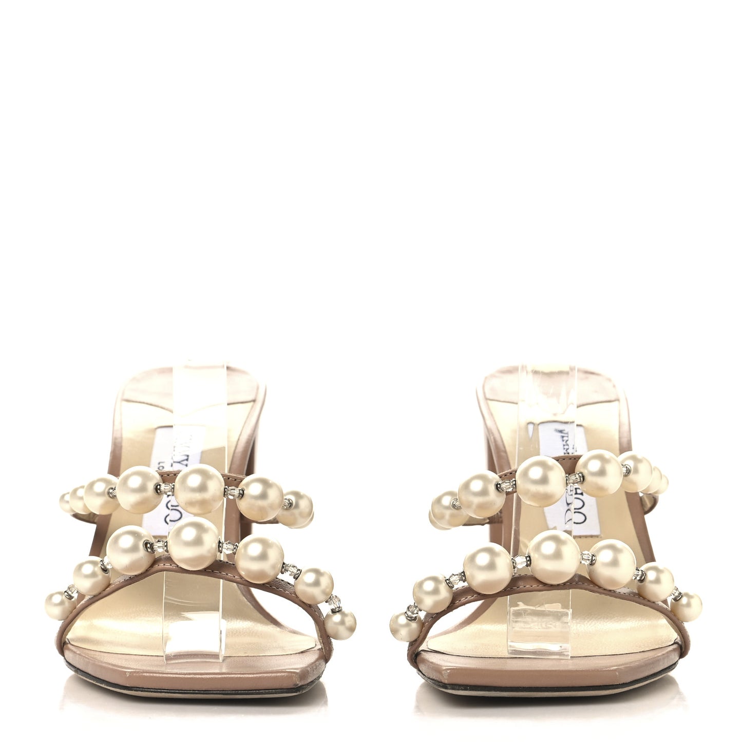 Calfskin Pearl Embellished Amara 85 Mule Sandals 38.5 Beige