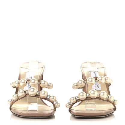 Jimmy Choo Calfskin Pearl Embellished Amara 85 Mule Sandals 38.5 Beige 3 of 8