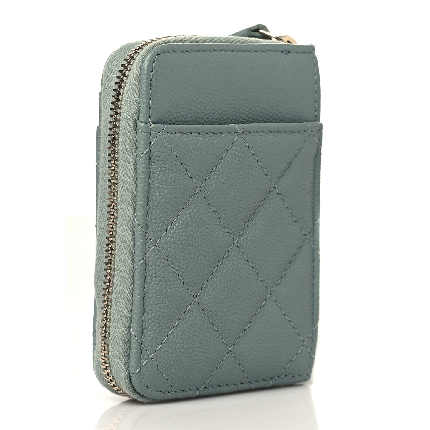 Caviar Quilted Zip Card Holder Grey